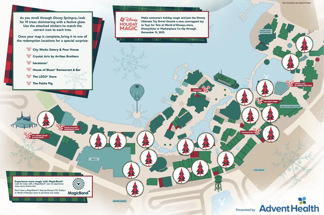 Disney Springs Christmas Tree Stroll Map 2025